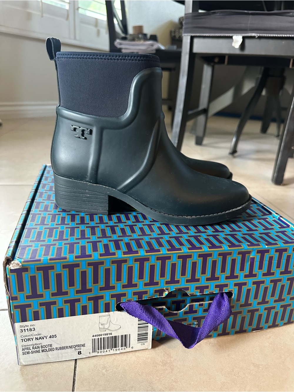 Tory Burch Navy Rubber Neoprene Ankle Booties